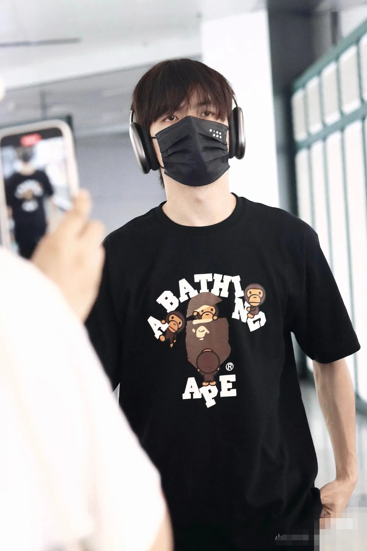 Bape Black Crystal Stone College T-Shirt by A BATHING APE with ape & monkey graphic print