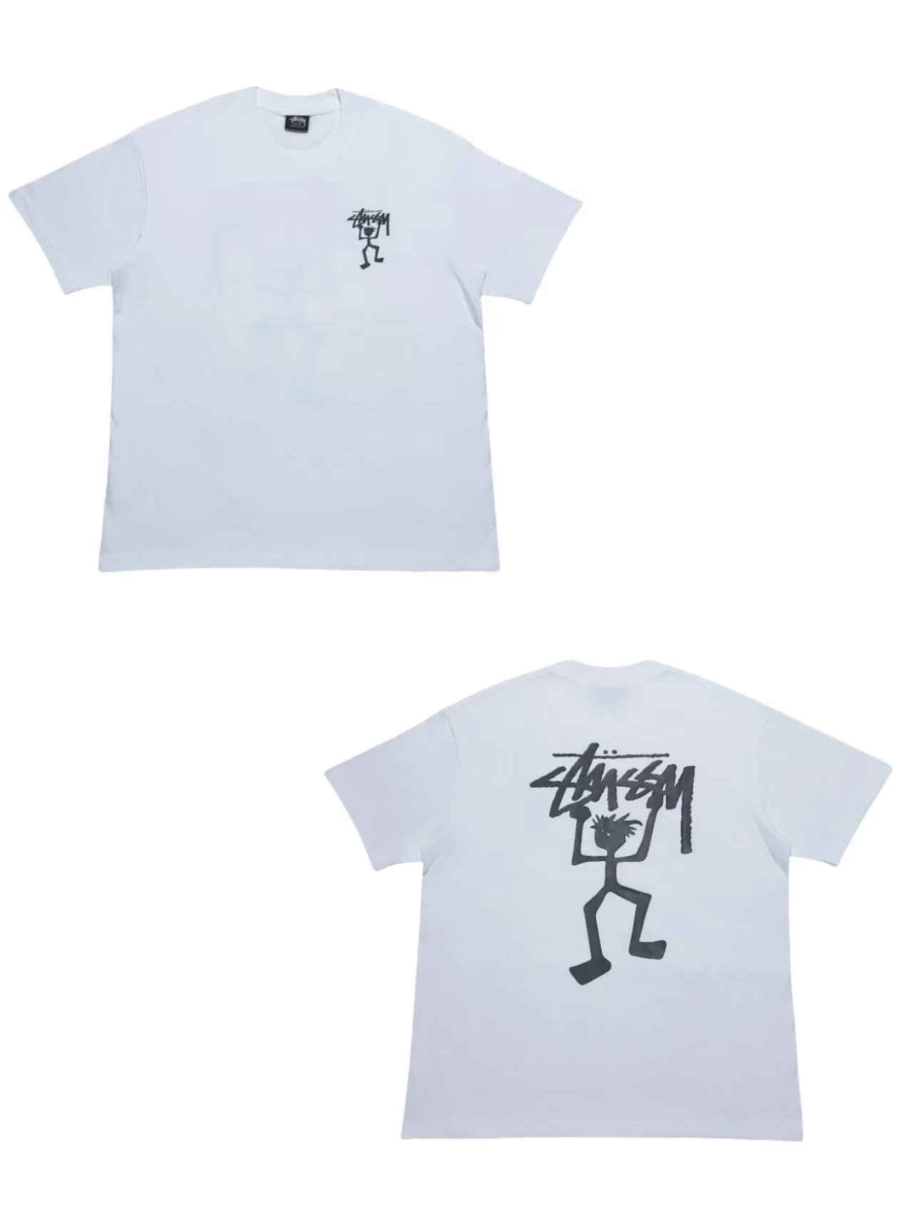 Stussy Pigment Dyed Cotton Tee with Cartoon Character & Warrior Print in White/Natural