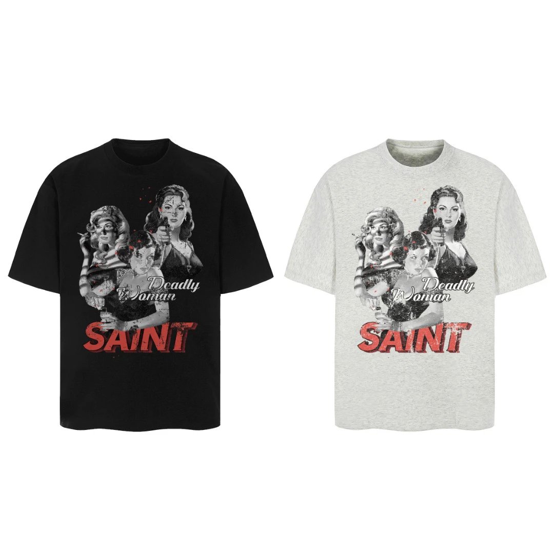saint deadly woman t-shirt black t-shirts
