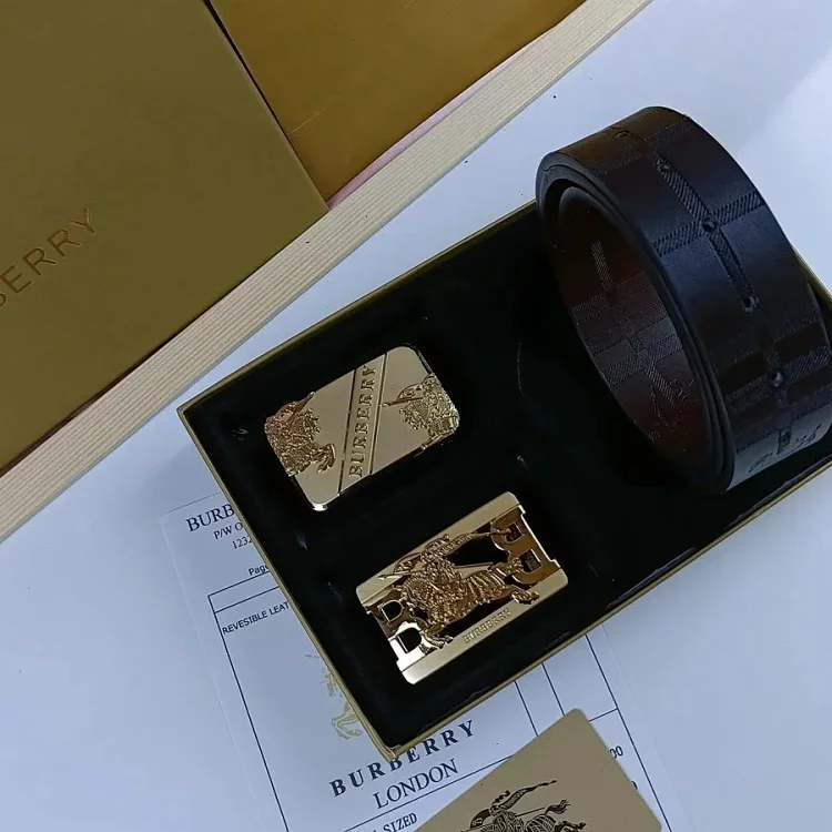 Burberry Reversible Leather Belt with Buckles, Black, Mise