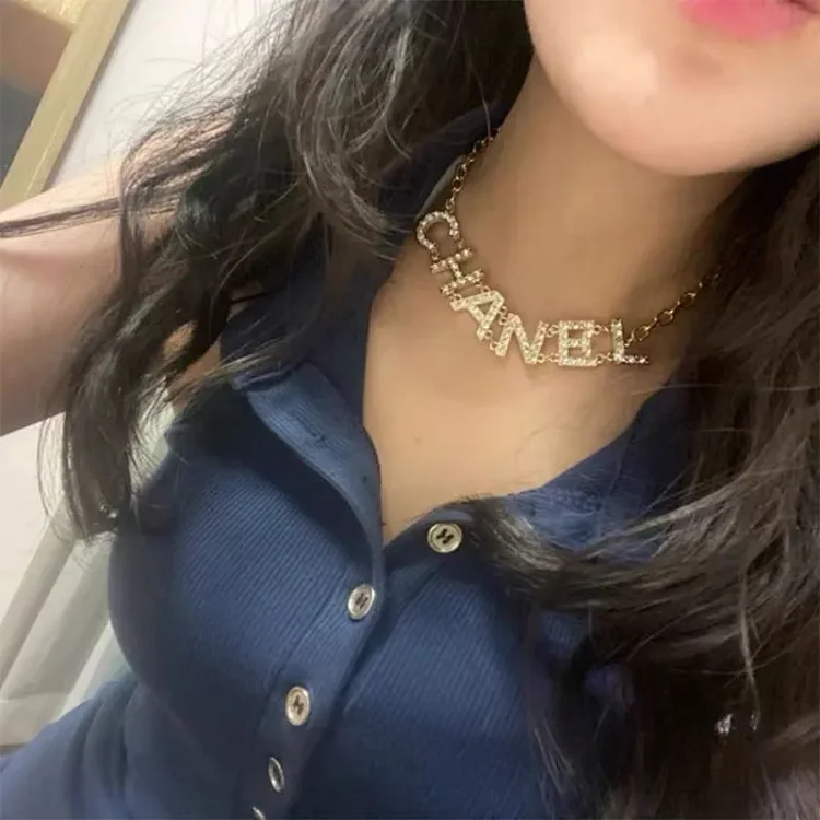 CHANEL Necklace Gold Rhinestone Jewelry