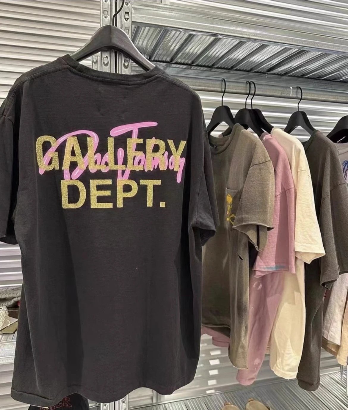 Gallery Dept. Body Cocktails black and pink tshirt with 'Gallery Dept.' printed on the back
