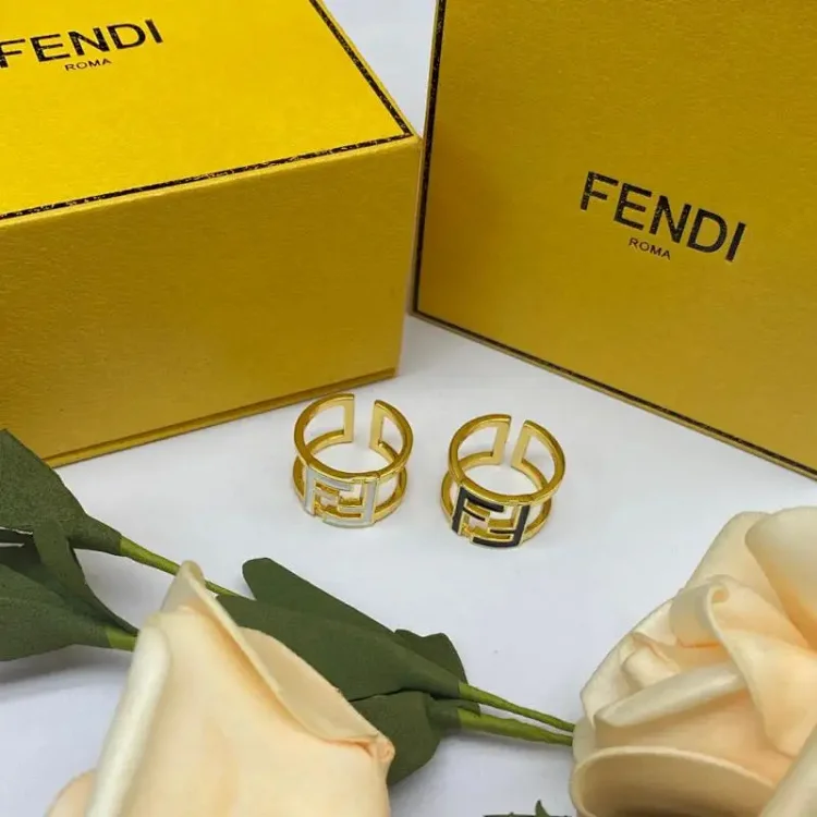 Fendi Gold Rings with Fendi Logo – Gold – Jewelry