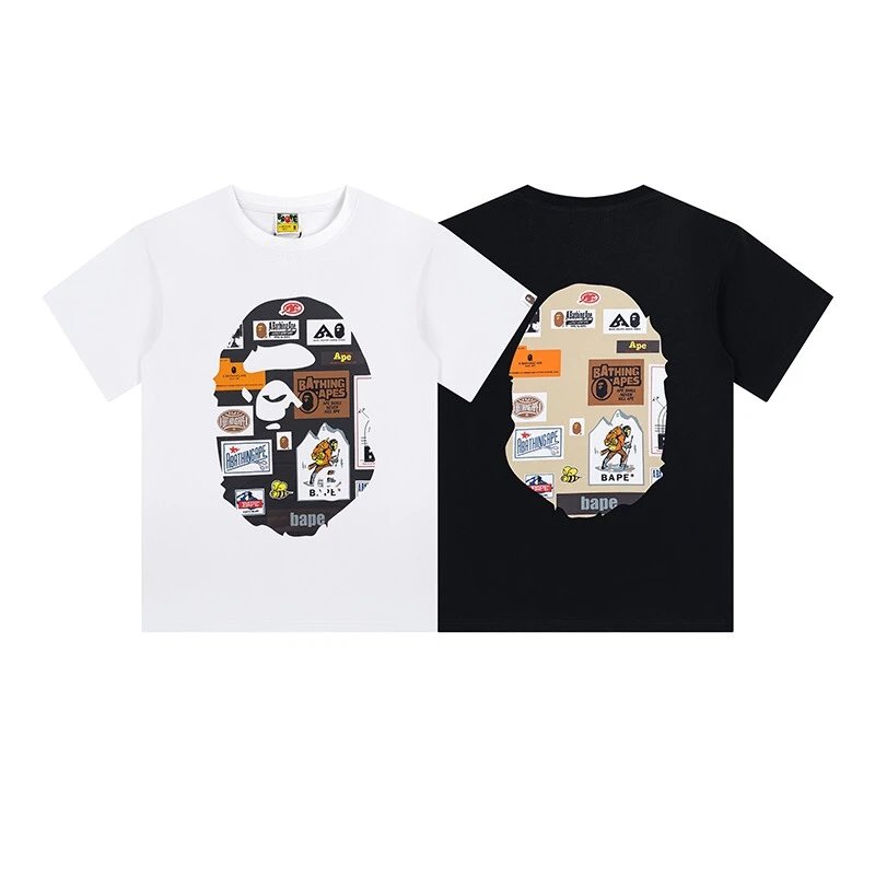 Men's White BAPE Multi Label Big Ape Head Tee