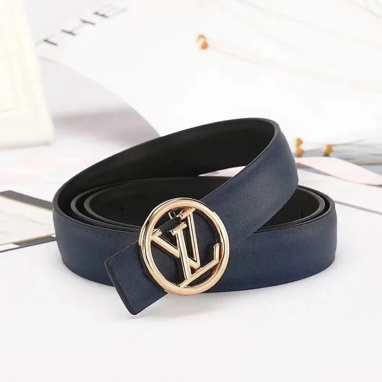 Louis Vuitton Leather Belt with LV Logo, Dark Blue, Mise