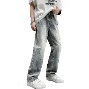 Loose Fit Denim Pants, Gray, Pants