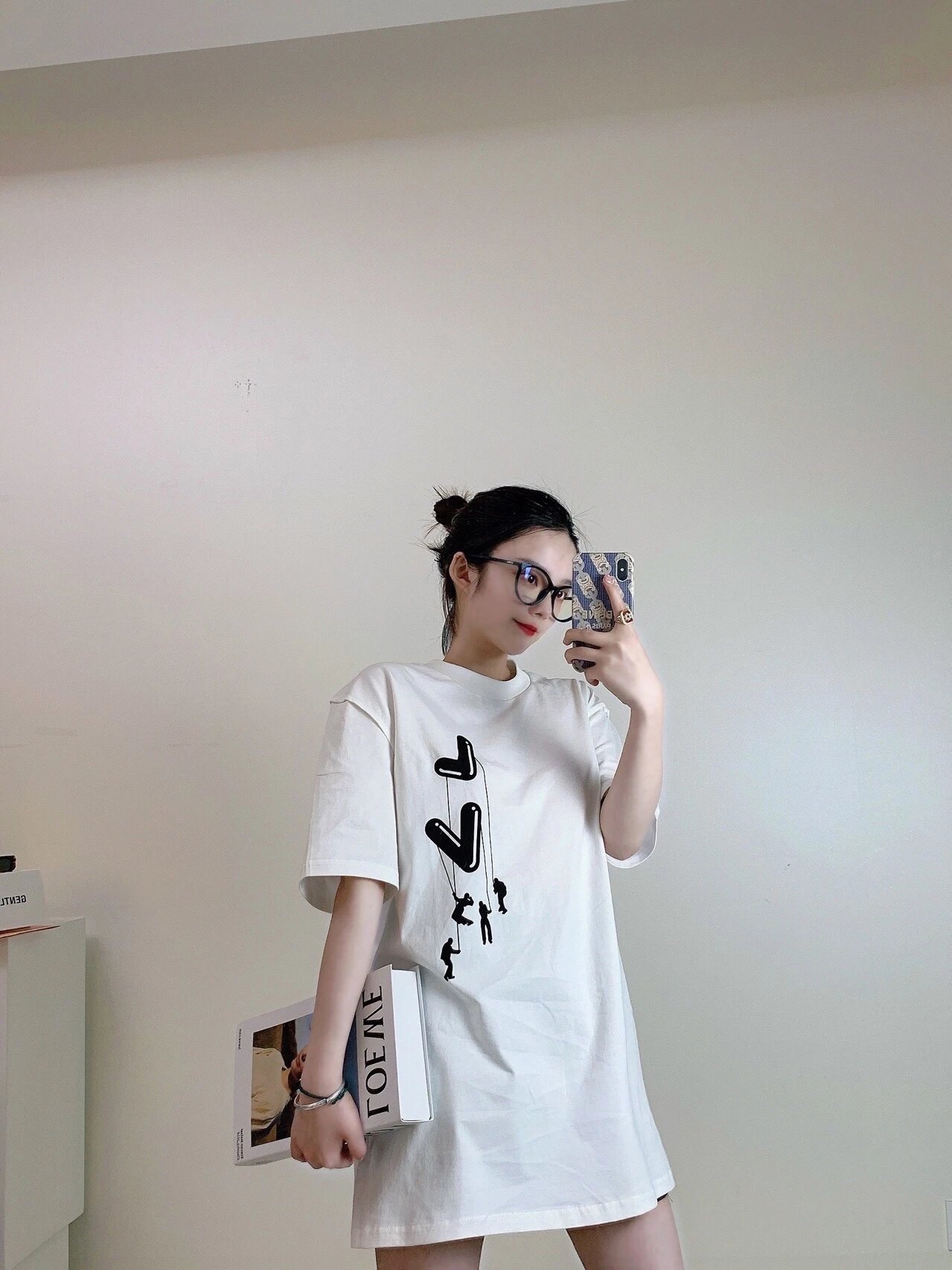 Louis Vuitton Paratrooper Print Tee , Summer New Women's Asymmetric Printed Short-sleeved T-shirt