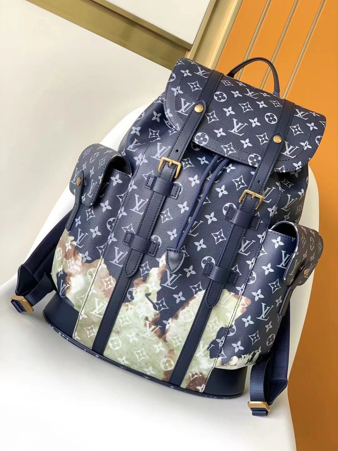Louis Vuitton Monogram Canvas Backpack Navy Beige Mise