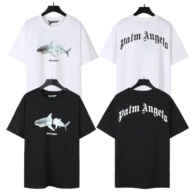 palm angels shark print white t-shirts