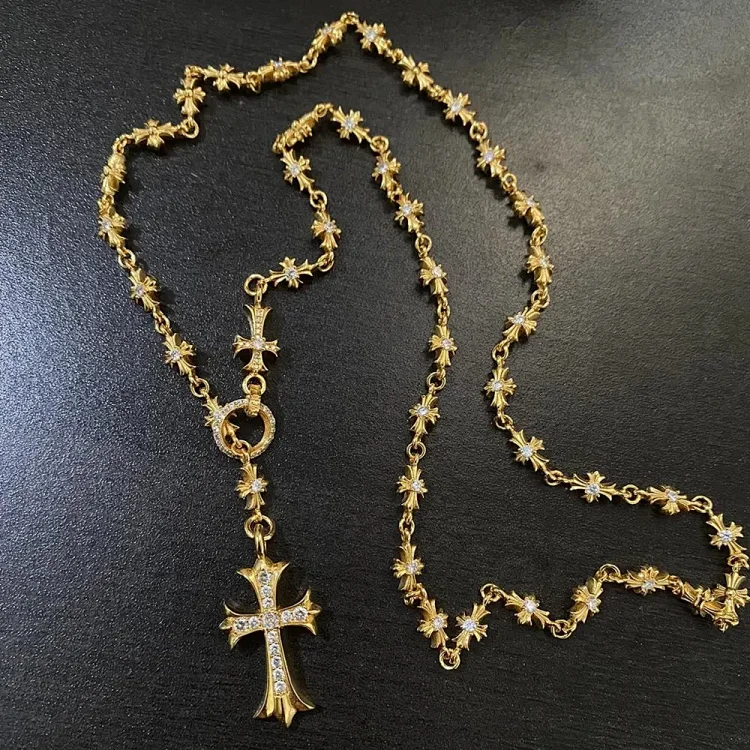 Gold Cross Necklace with Flower Design Jewelry