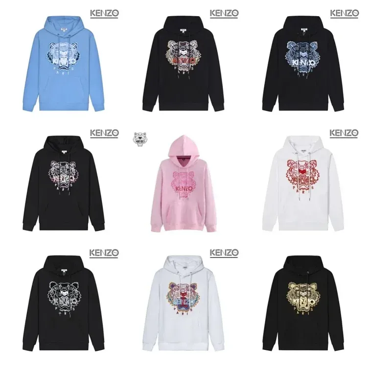 KENZO Tiger Embroidered Hoodie Black/White/Blue/Pink Hoodies