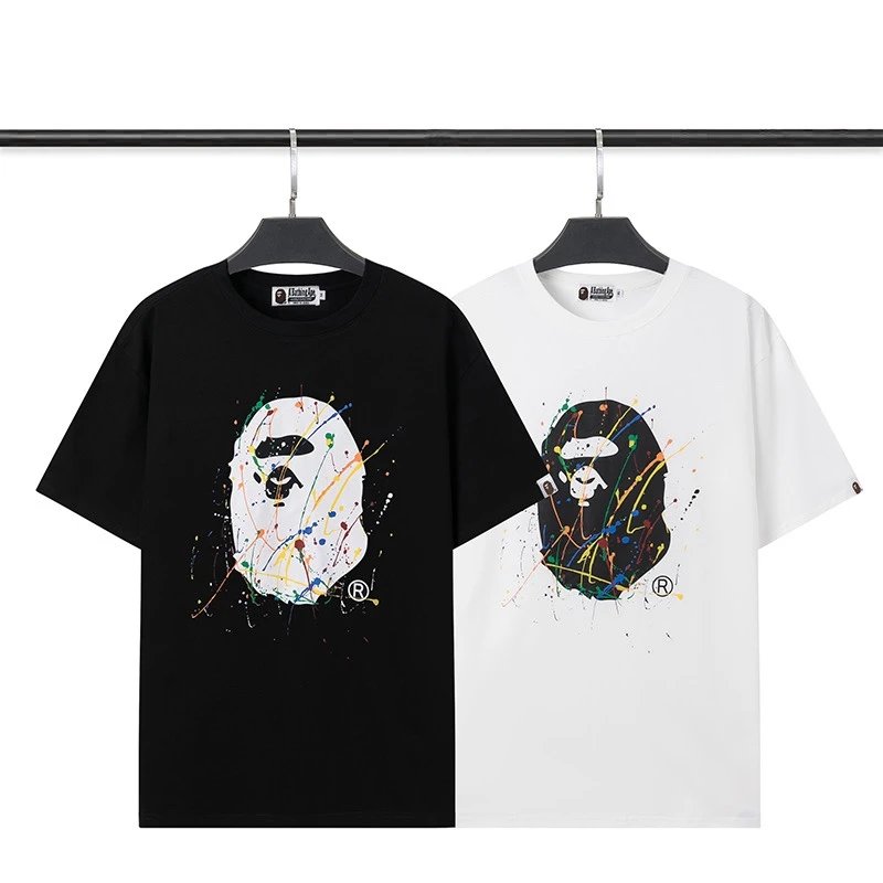 a bathing ape splatter ape head t-shirt black/white t-shirts