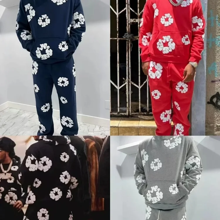 Floral Print Hoodie & Pants Set – Navy – Hoodies