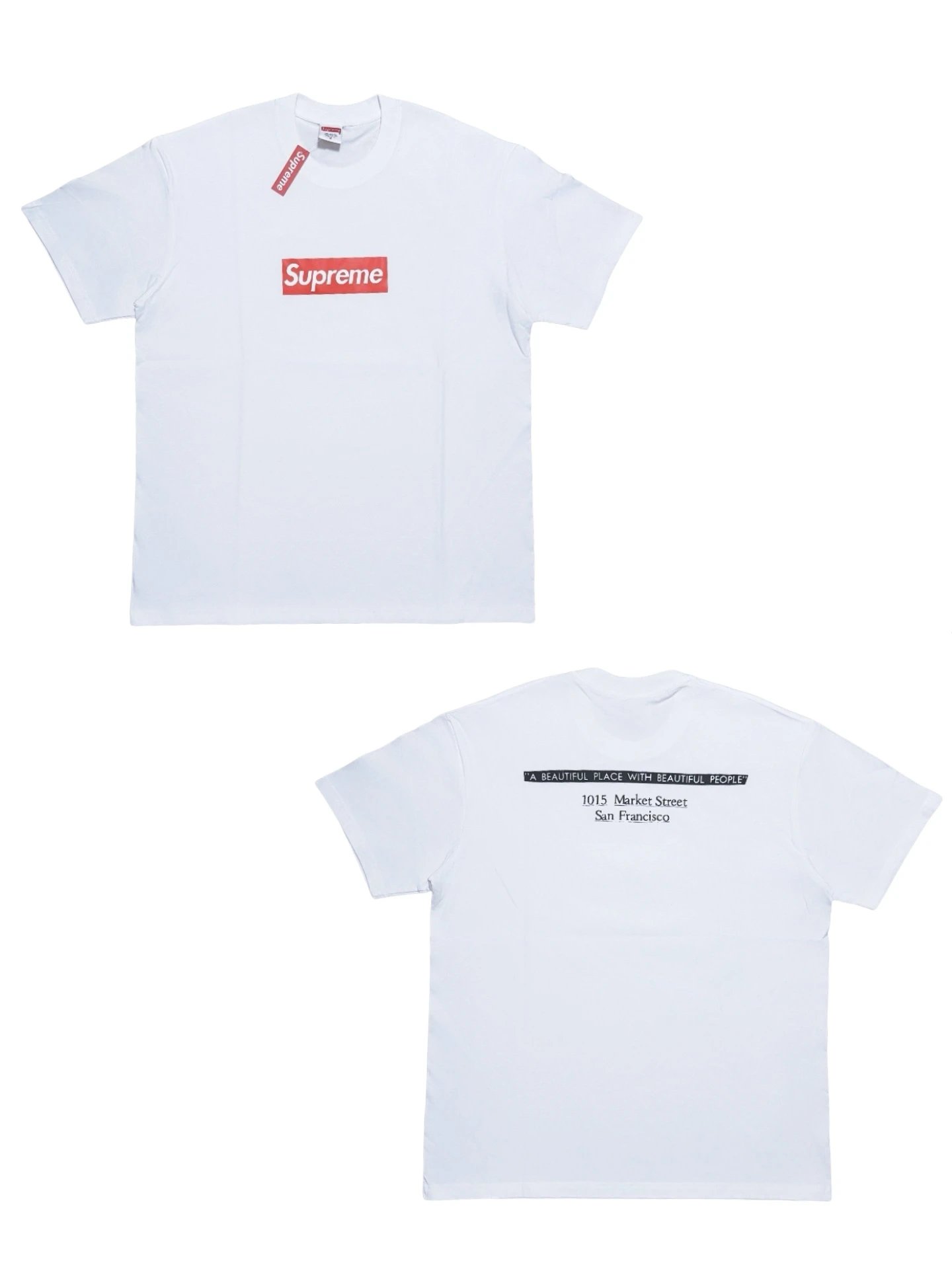 Supreme White Box Logo Tee with 'A BEAUTIFUL PLACE…' Print on Back