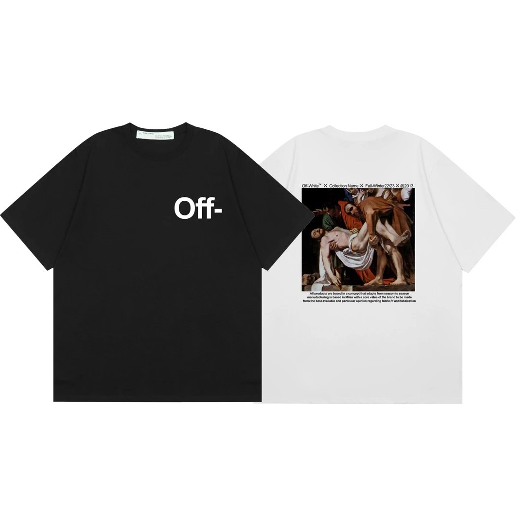 Best-selling Off-White Oil Painting Print Classic Short Sleeve T-Shirt Unisex Black/White