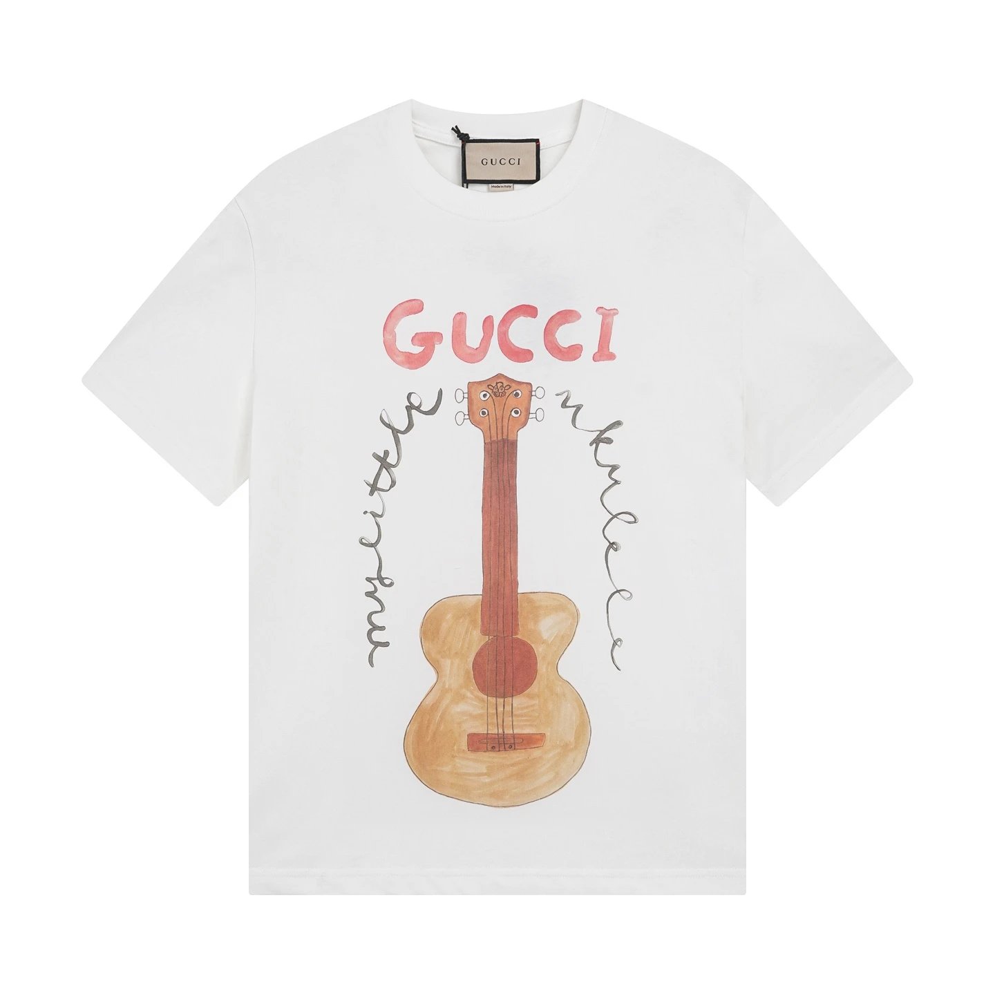 gucci guitar print white T-Shirt