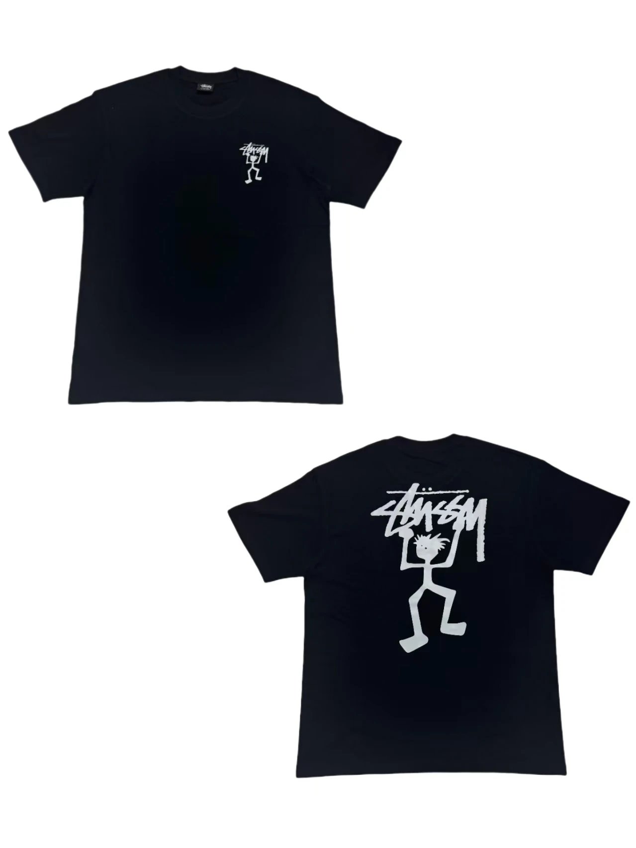 Black Stussy Warrior Man T-shirt with front & back graphics