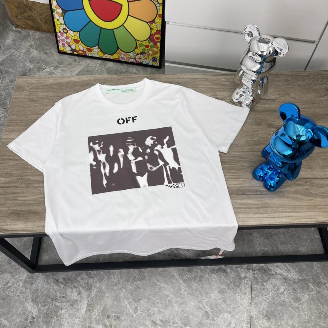 Men's SS20 White Black Spray Paint Photo T-Shirt with Combed Cotton by OFF-WHITE
