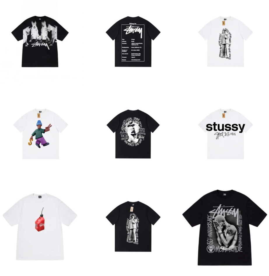 stussy band co-branded print t-shirt ins tide