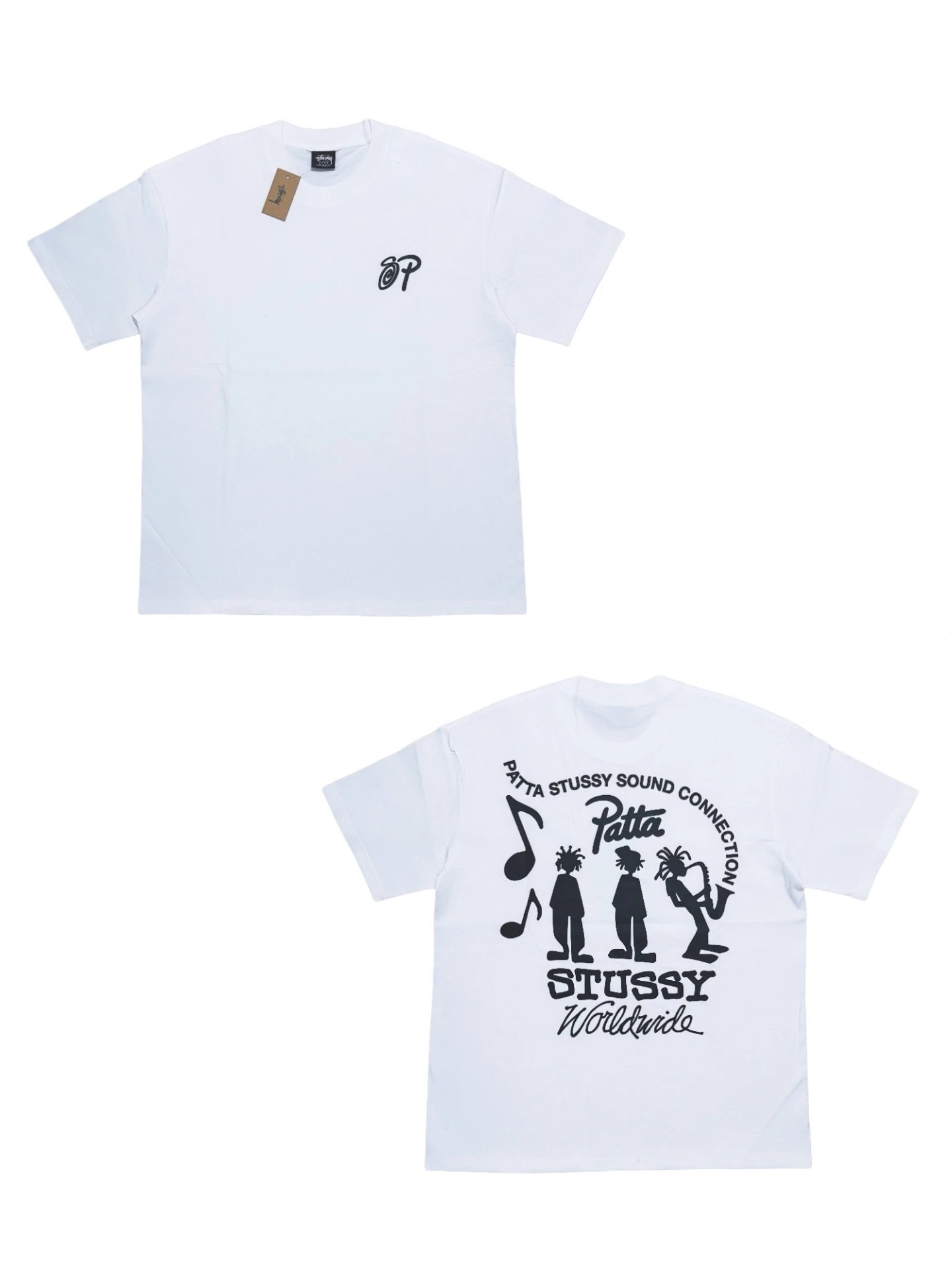 STUSSY x PATTA Sound Connection Graphic T-Shirt with Musical Figures Print