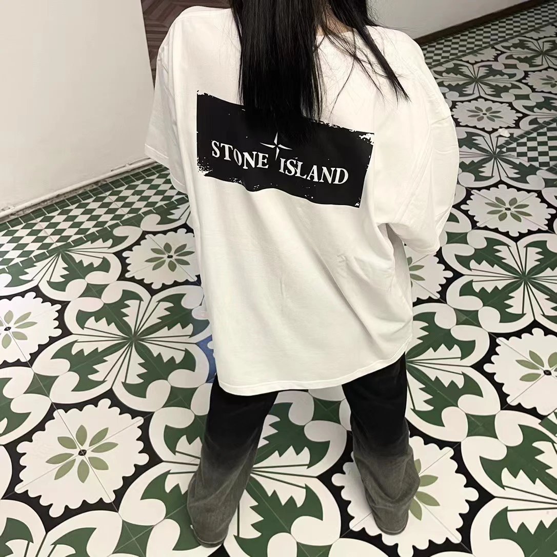 stone island logo white T-Shirt