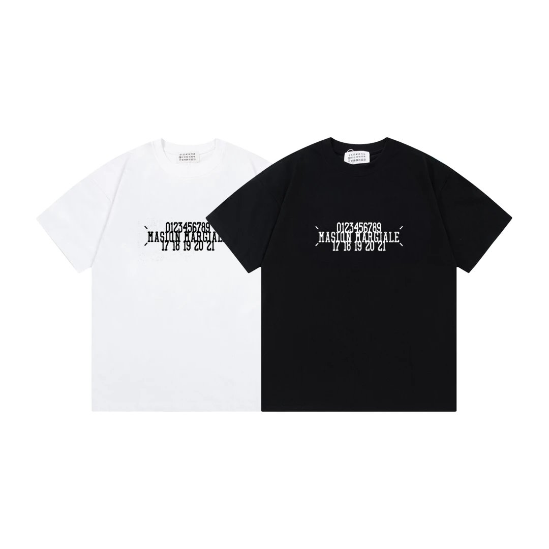 Maison Margiela Men's T-shirts with embroidered letters, calendar patches, in black & white