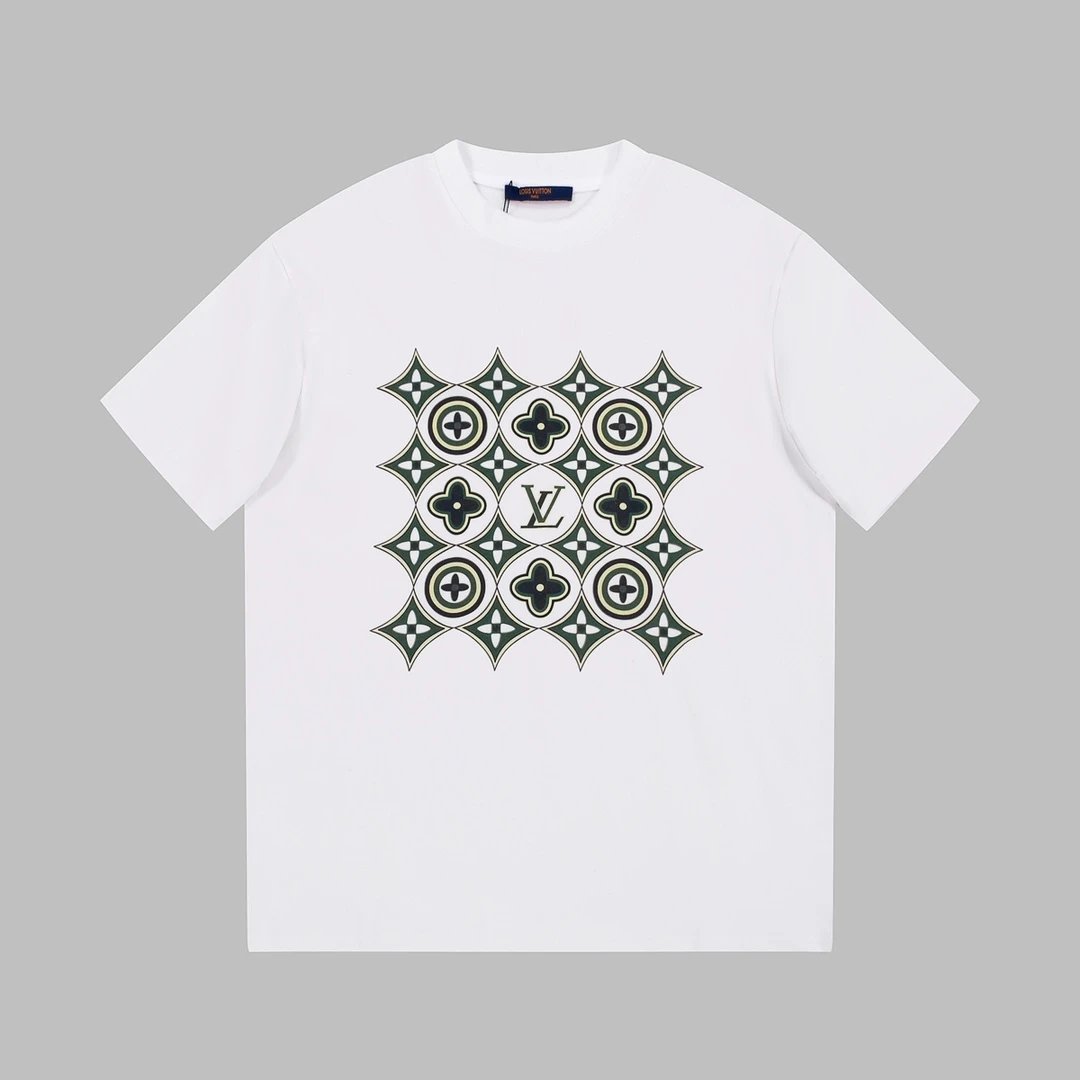 White LV T SHIRT, 2024 European and American Designer Printed Cotton Casual Short Sleeve Hip Hop Streetwear