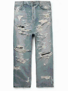 Blue Distressed Denim Jeans with Ripped Details