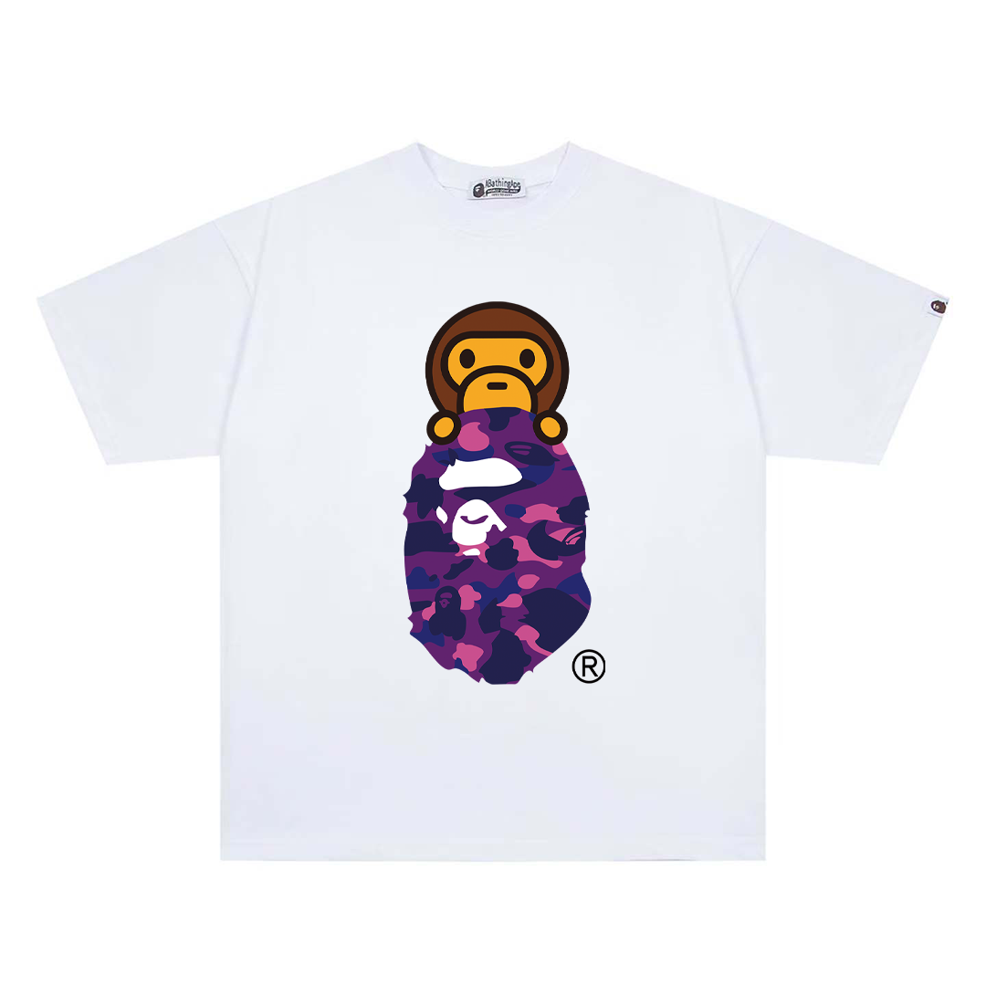 BAPE Color Camo Milo On Ape Head Tee in White/Purple