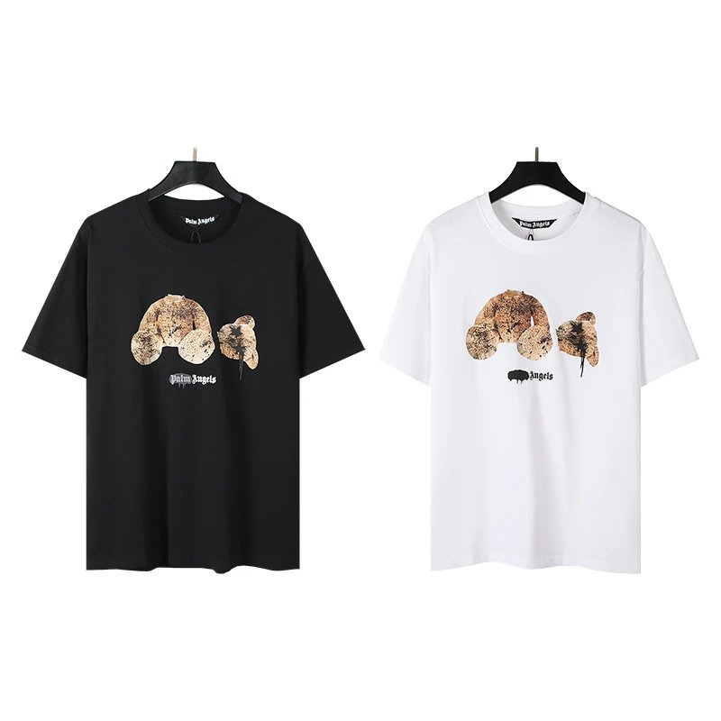 palm angels teddy bear print t-shirt black & white t-shirts