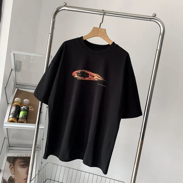 Oakley x Piet co-brand unisex black T-shirt, flame graphic, 260GSM heavy cotton, loose/oversize