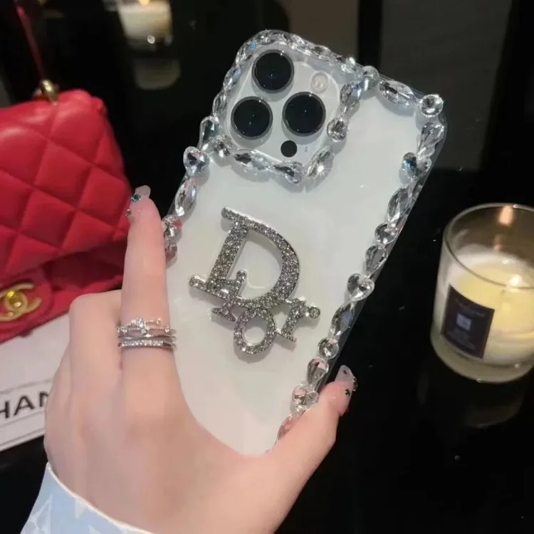 Dior silicone glitter pearl transparent phone case, for iPhone 11-14 series