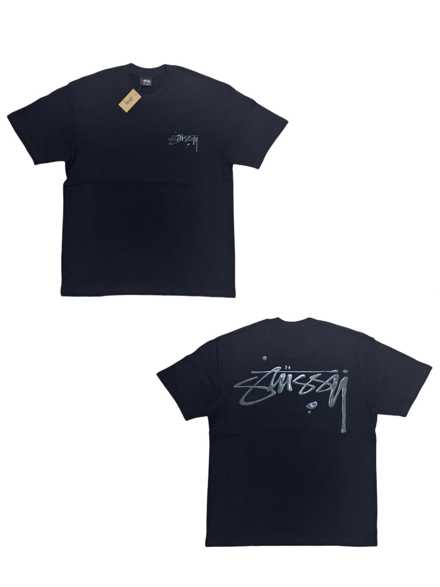 Stussy Black T – Shirt with front small & back large Stussy logo