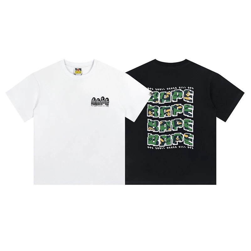 Preorder Bape Men's 100% Cotton Tshirt with Ape Head Letter Print and Camo Print