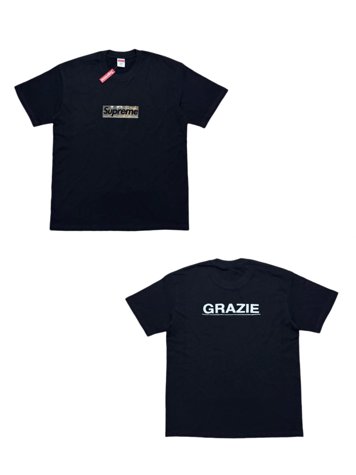 Supreme Box Logo Tee  Navy, with Box Logo Front and GRAZIE Back Print
