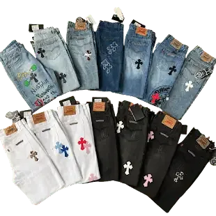 Denim Jeans with Cross Pattern