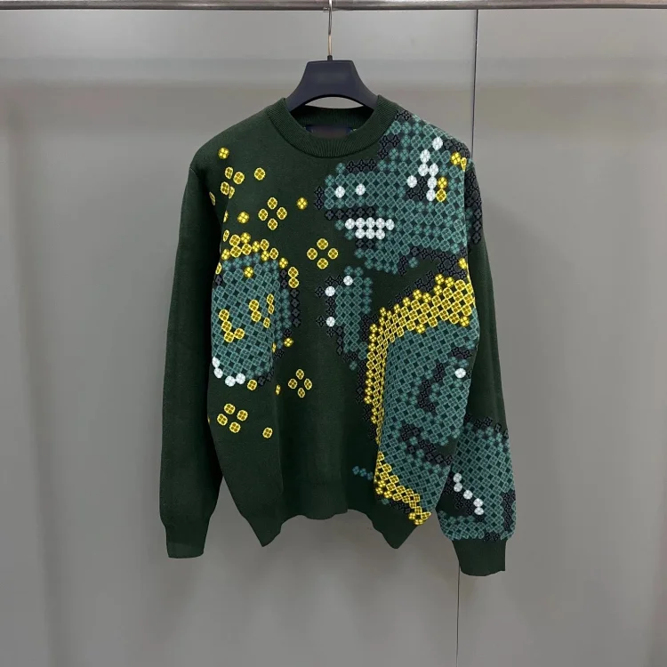 Sweater with Abstract Patterns Green Hoodie