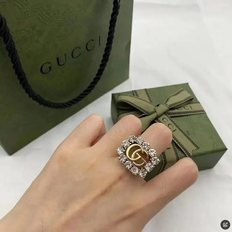 Gucci GG Ring with Crystals Gold Jewelry