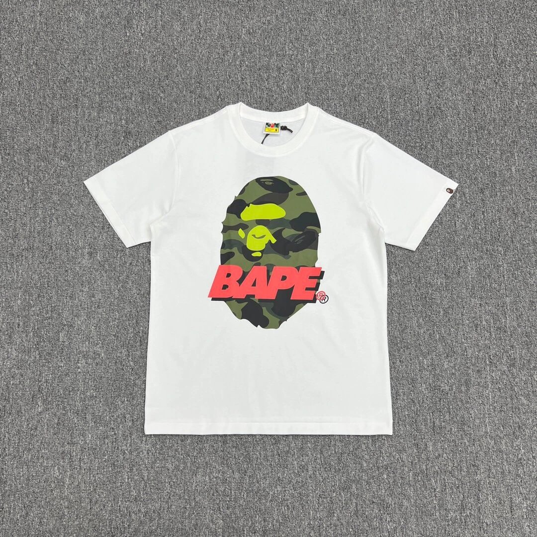 Bape Green Big Ape Half-sleeve T-shirt with Cartoon Ape Head