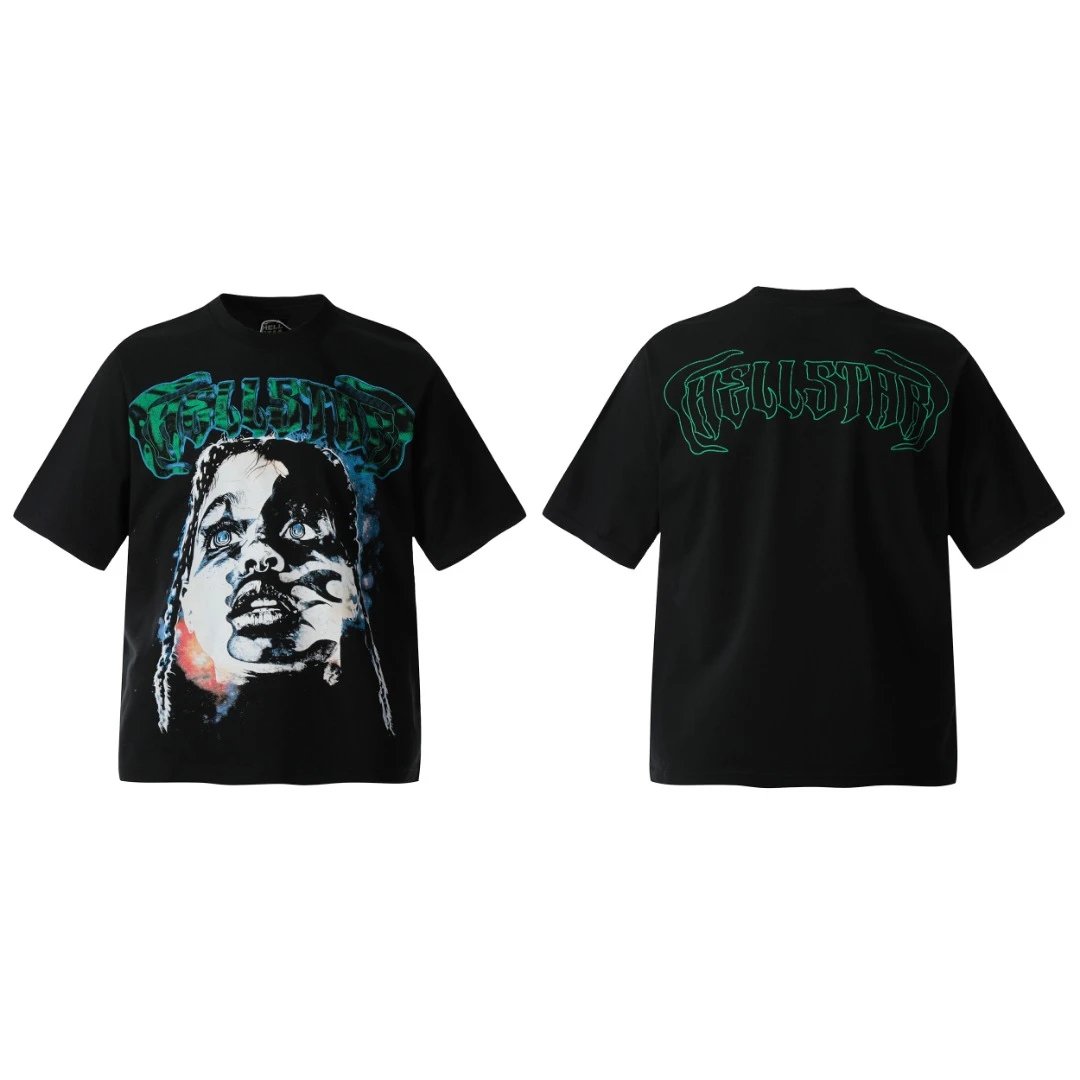 Black Men's Hellstar T-Shirt with Amen Graphic and Oversize Style