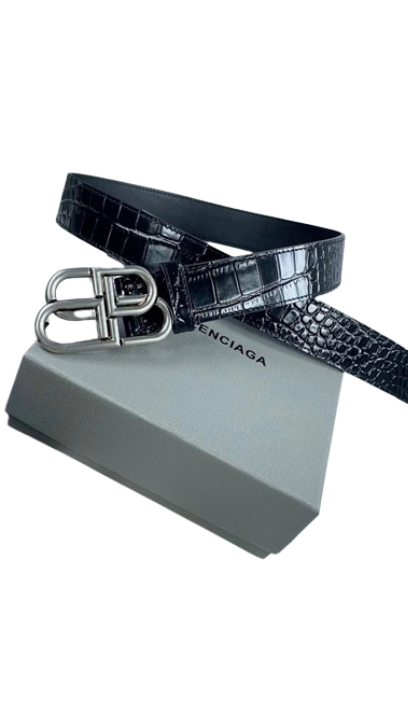 Balenciaga Crocodile-Pattern Belt Black