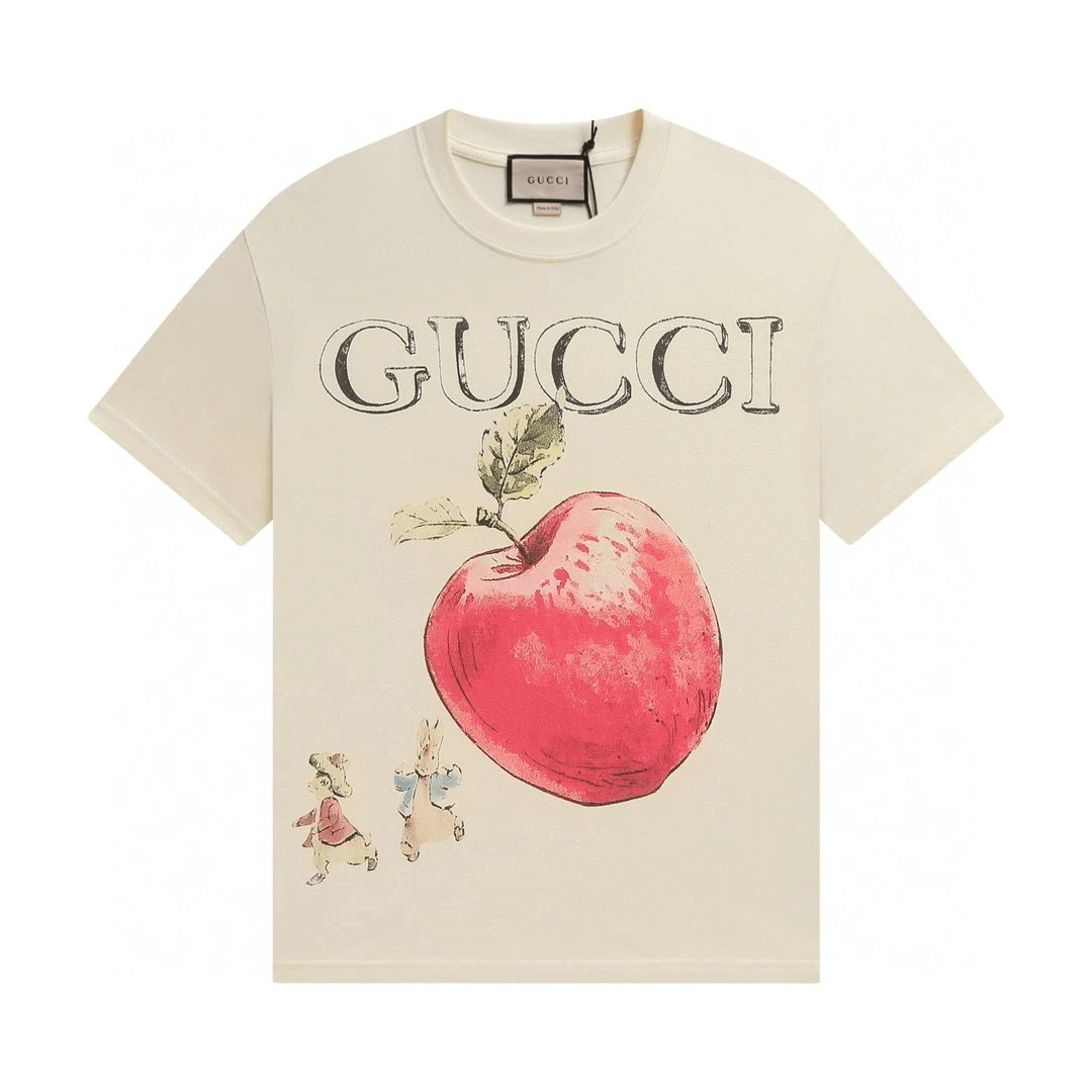 Gucci Apple Print T-Shirt Beige T-Shirts