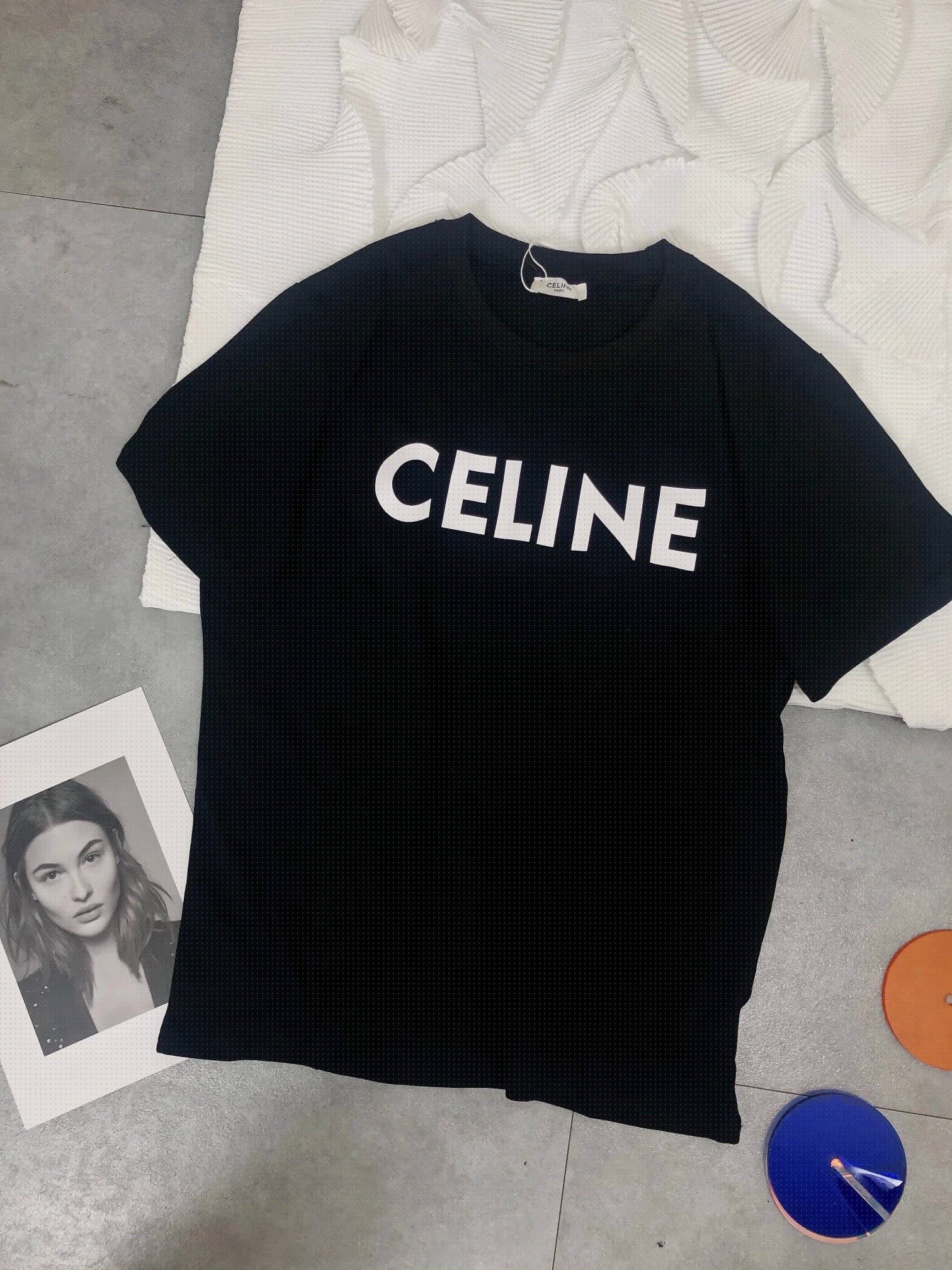 celine logo t-shirt black t-shirts