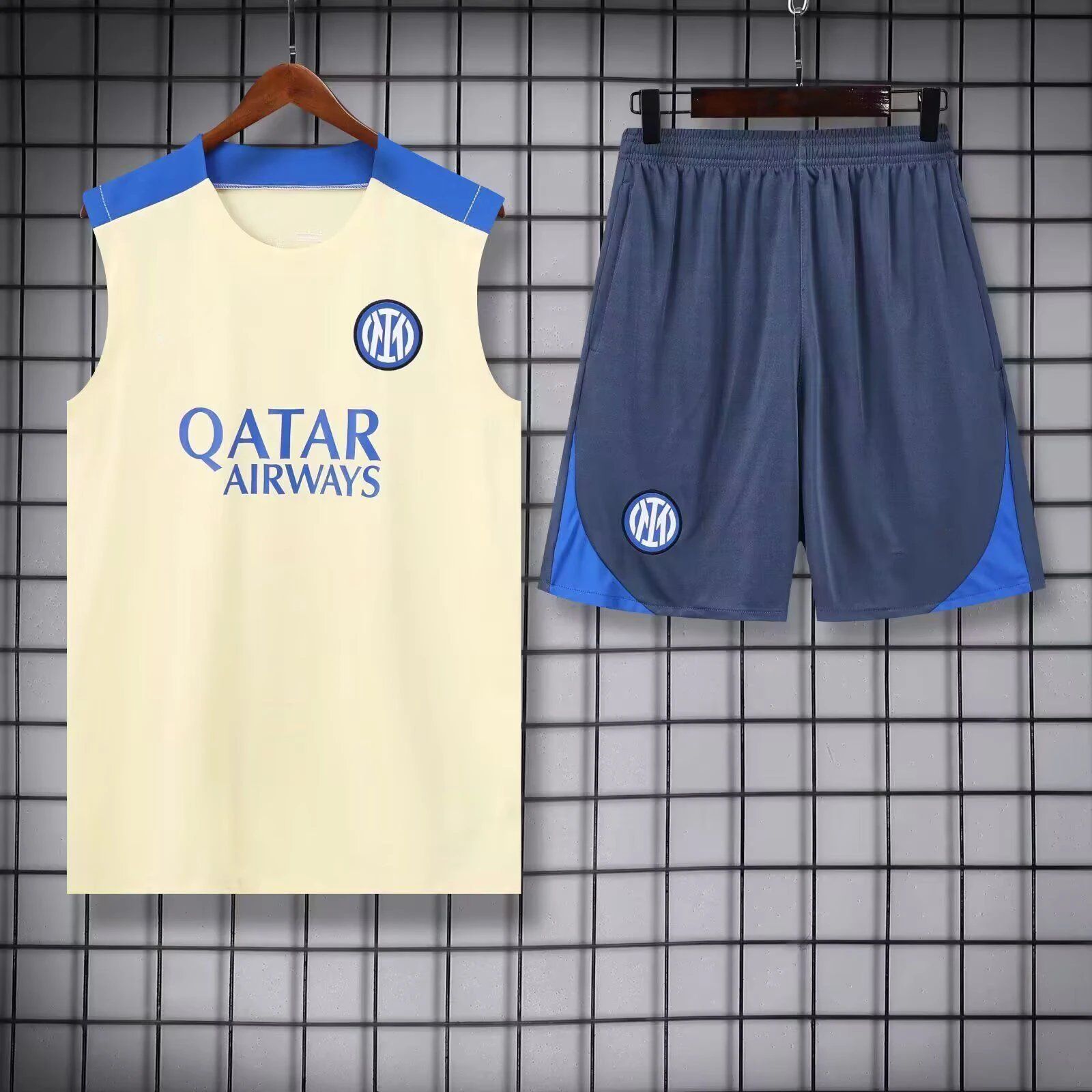 Inter Milan Sleeveless Training Kit Cream and Navy Blue