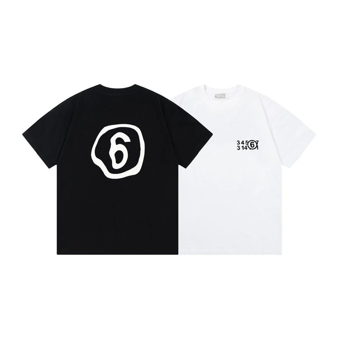 MM6 Maison Margiela Kids Logo Motif Cotton T-shirt in Black and White with number 6 and '345 6 314' print
