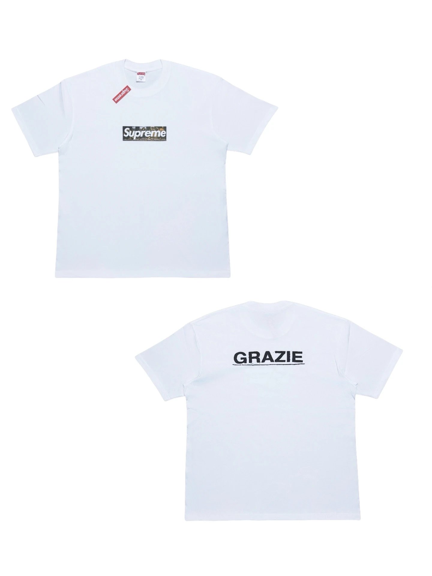 Supreme Milan Box Logo Tee with Front Supreme & 'GRAZIE' Back Print