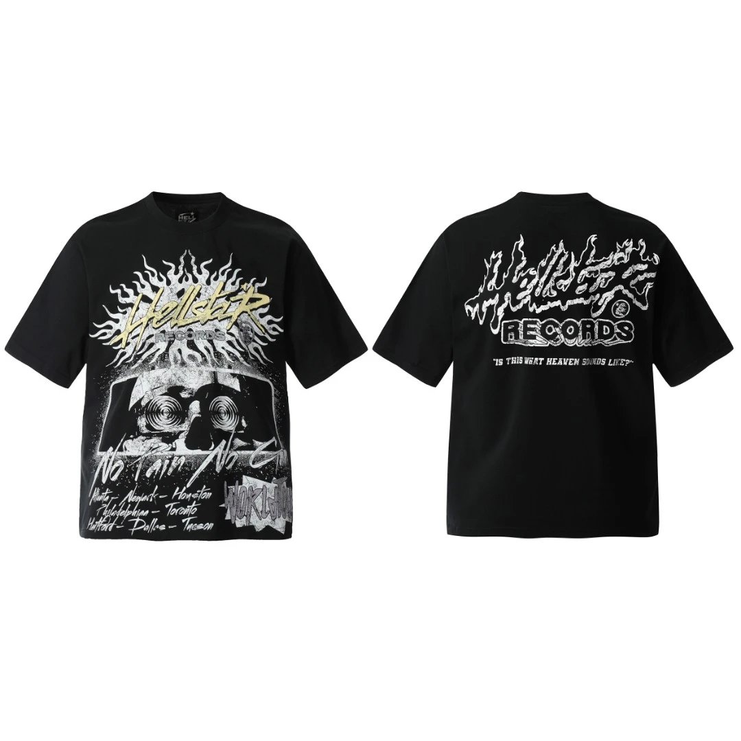 HELLSTAR T-SHIRT with Crack paint Tee, Cracked print, Washed, 2 Color and Skull Graphic Print