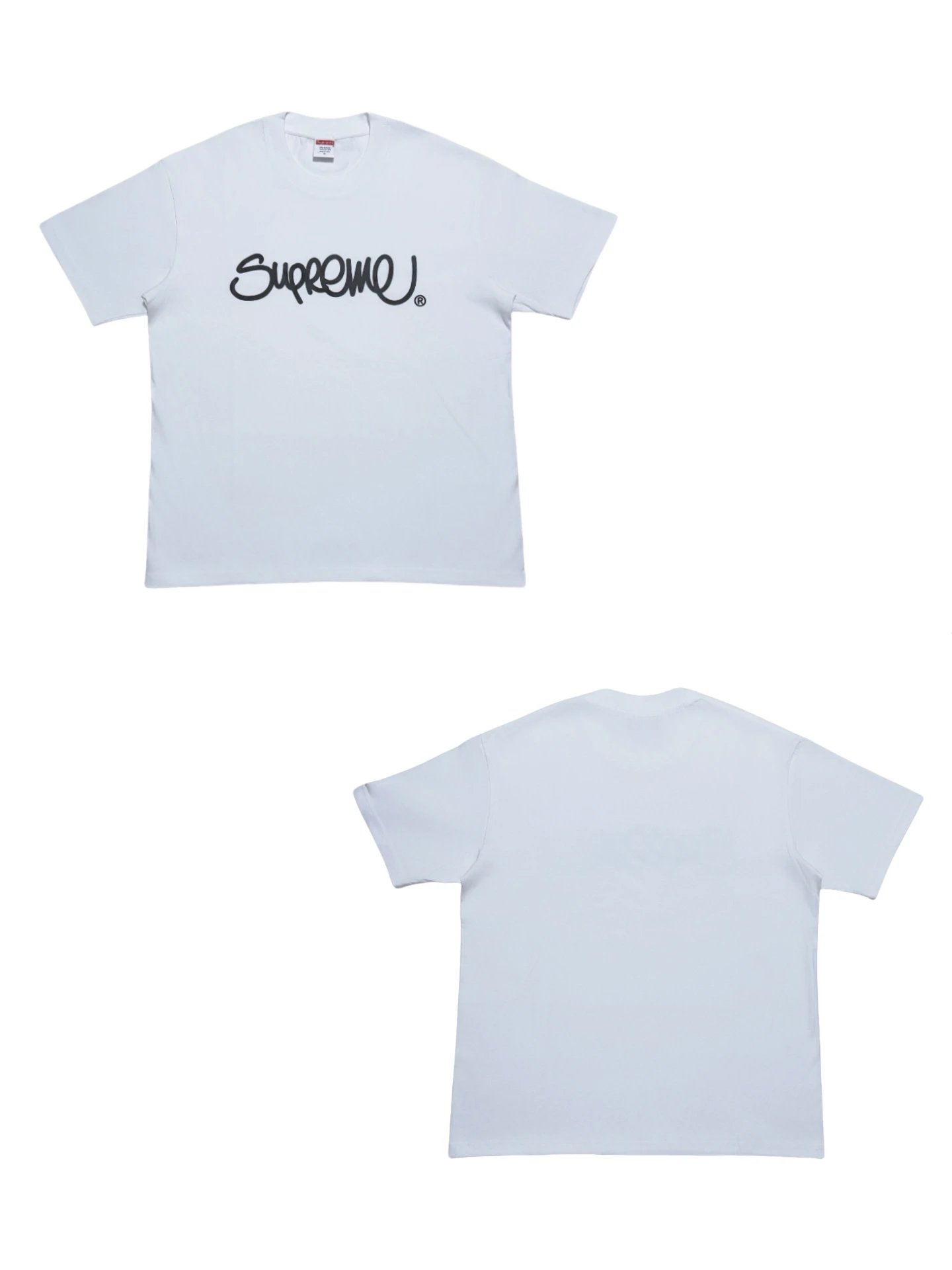 Supreme Handstyle White Tee with black Supreme logo on front, blank back