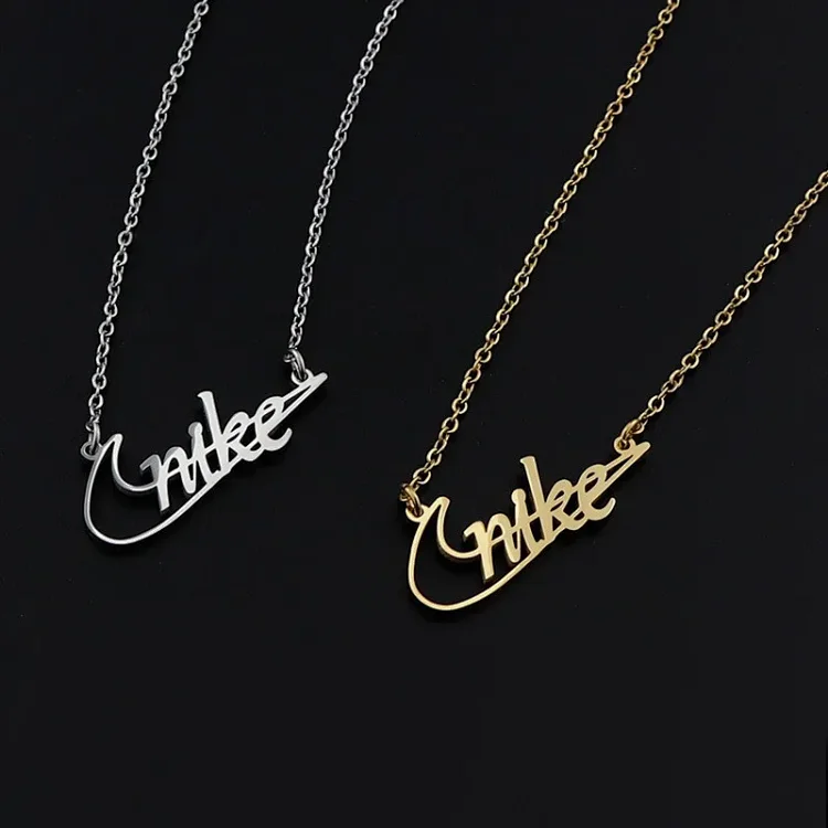 Nike Script Necklace Silver Gold Jewelry