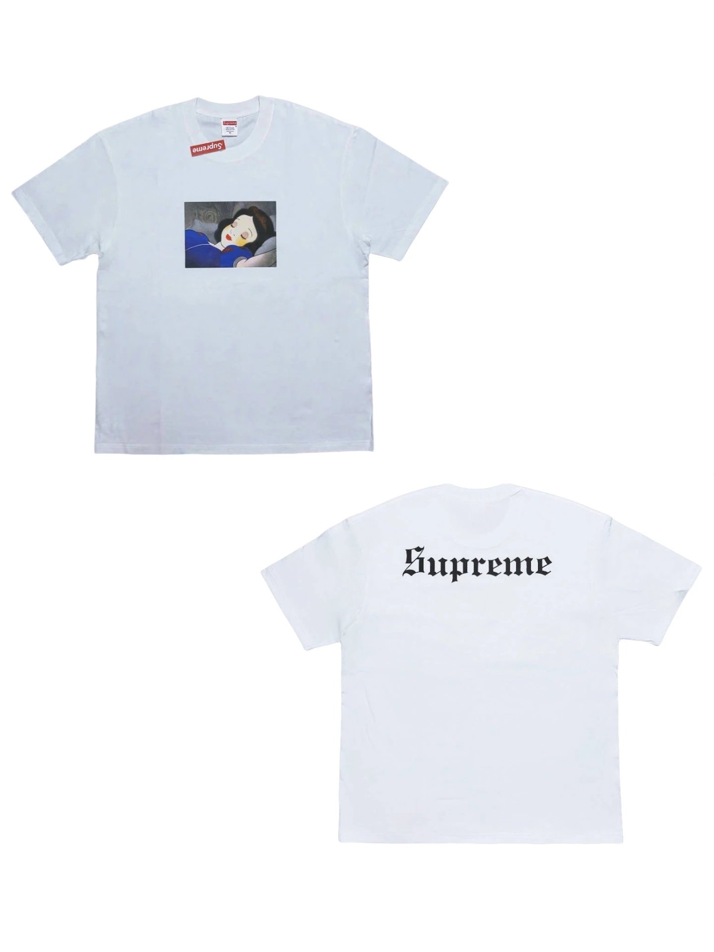 Supreme White Snow White Men's T-shirt with portrait & 'Supreme' text
